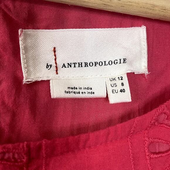 BY ANTHROPOLOGIE DANI LACE EYELET PINK DROP WAIST DRESS SIZE 12 - Picture 11 of 16